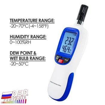 Digitalni Higrometer Vlažnost & Temperature Merilnik rosiščem in Mokro-žarnica Temperaturno območje -20~70degC Vlažnost območje 0~100%RH