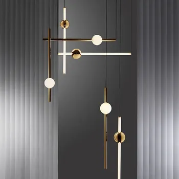 Nordijska minimalističen horizontalni in vertikalni liniji kombinacija lestenec postmoderni oblikovalec restavracija moda bar umetnosti lestenec