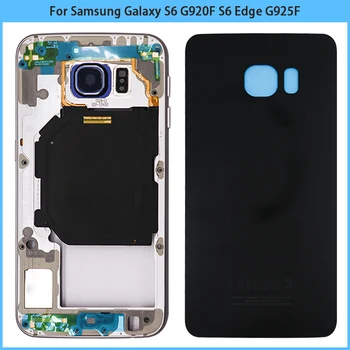 Za Samsung Galaxy S6 G920F S6 Rob G925F Kovinsko Ohišje Primeru Sredini Okvir Šasije Ploščo Baterije Hrbtni Pokrovček Lepilo Zamenjava